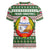 North Korea Christmas Women V-Neck T-Shirt with Green-Red Design, National Emblem, and Festive Snowflake Motif - Wonder Print Shop
