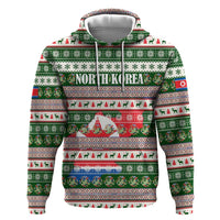 North Korea Christmas Zip Hoodie with Green-Red Design, National Emblem, and Festive Snowflake Motif - Wonder Print Shop