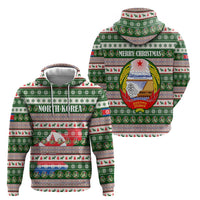 North Korea Christmas Zip Hoodie with Green-Red Design, National Emblem, and Festive Snowflake Motif - Wonder Print Shop