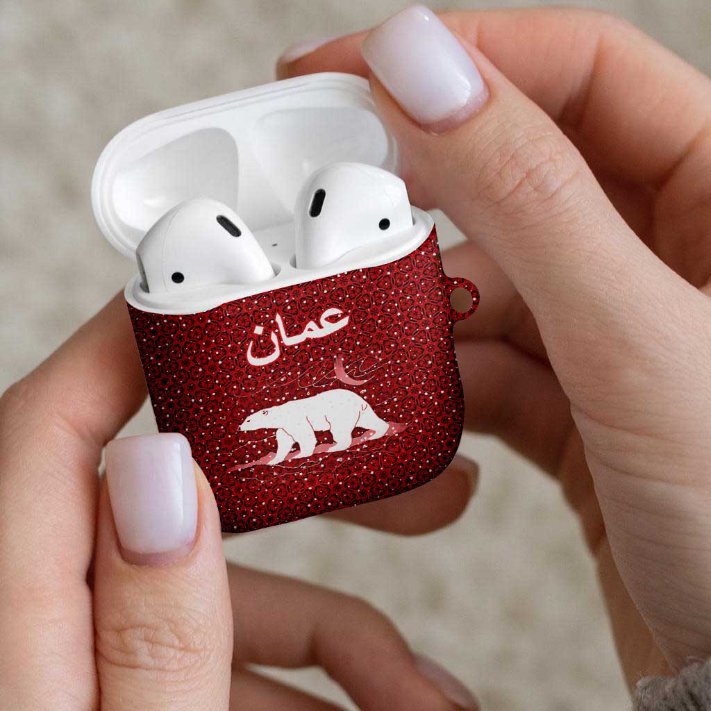 Oman Christmas AirPods Case with Red Geometric Design, White Oryx, and National Emblem Motif - Wonder Print Shop