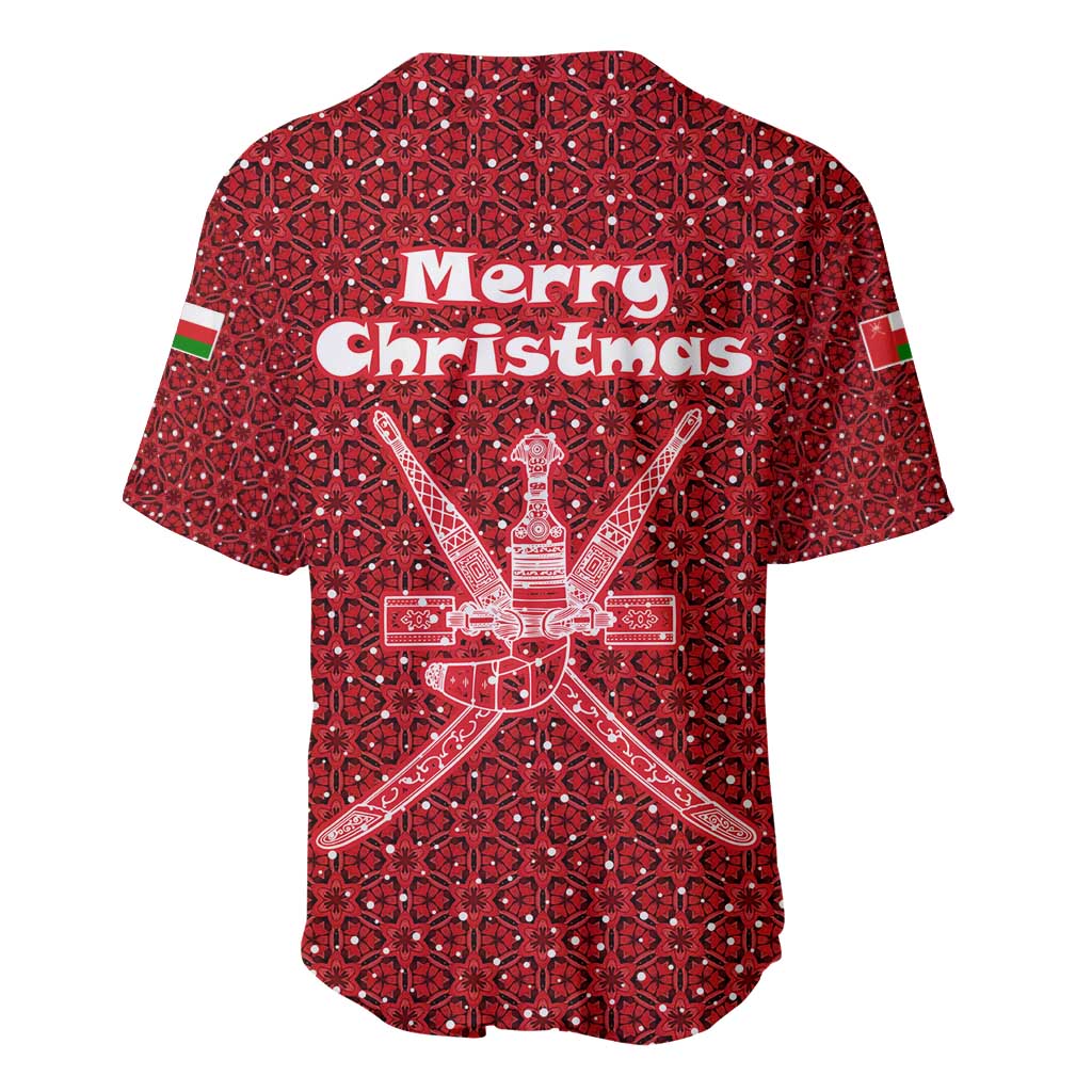 Oman Christmas Baseball Jersey with Red Geometric Design, White Oryx, and National Emblem Motif - Wonder Print Shop