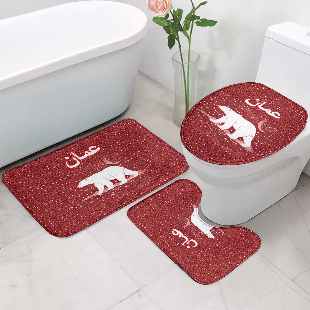 Oman Christmas Bathroom Set with Red Geometric Design, White Oryx, and National Emblem Motif - Wonder Print Shop