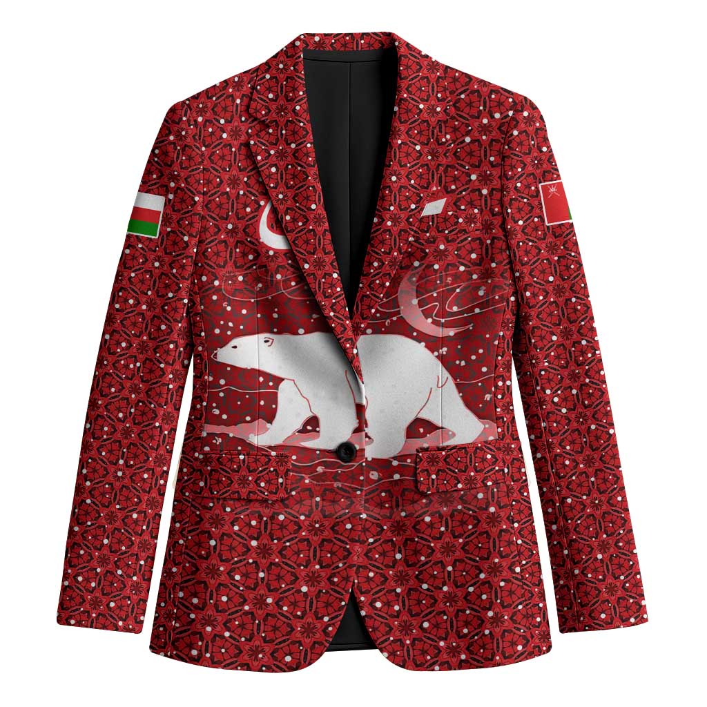 Oman Christmas Blazer with Red Geometric Design, White Oryx, and National Emblem Motif - Wonder Print Shop