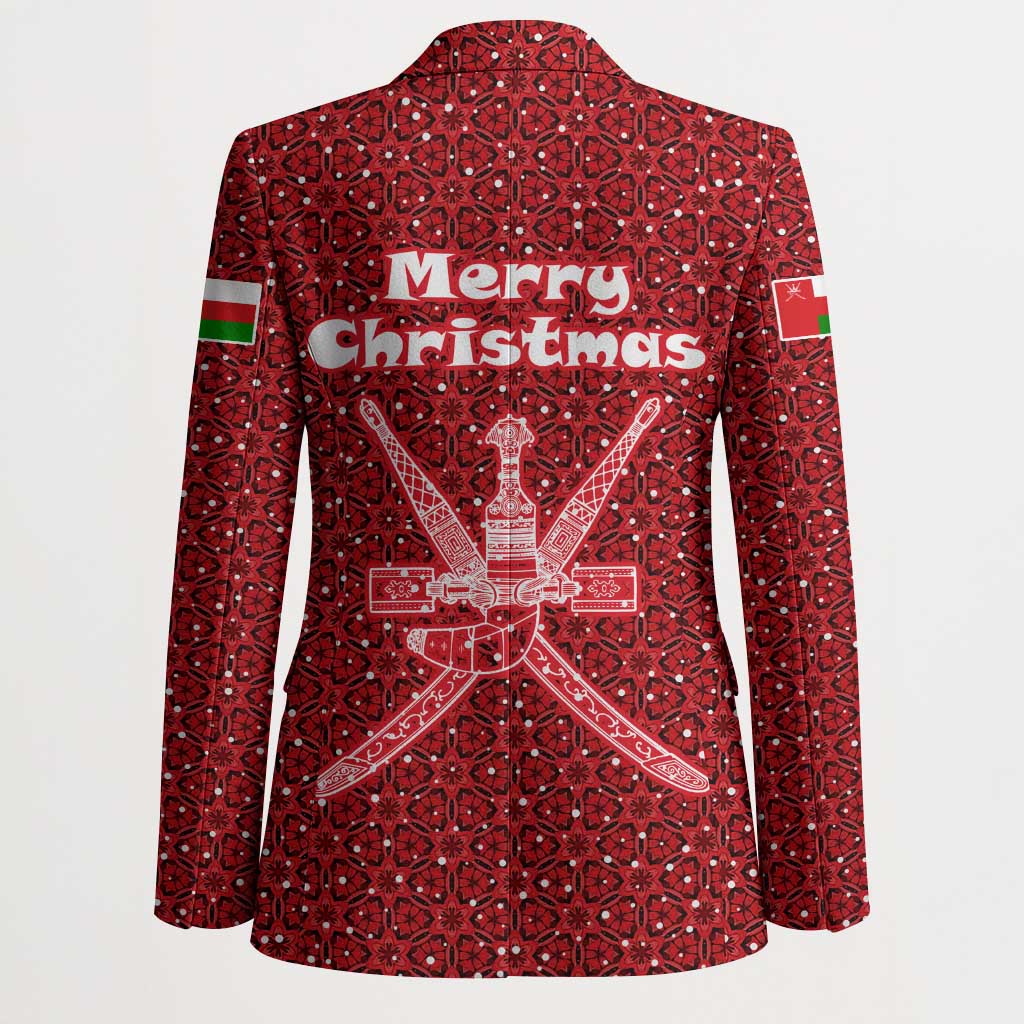 Oman Christmas Blazer with Red Geometric Design, White Oryx, and National Emblem Motif - Wonder Print Shop