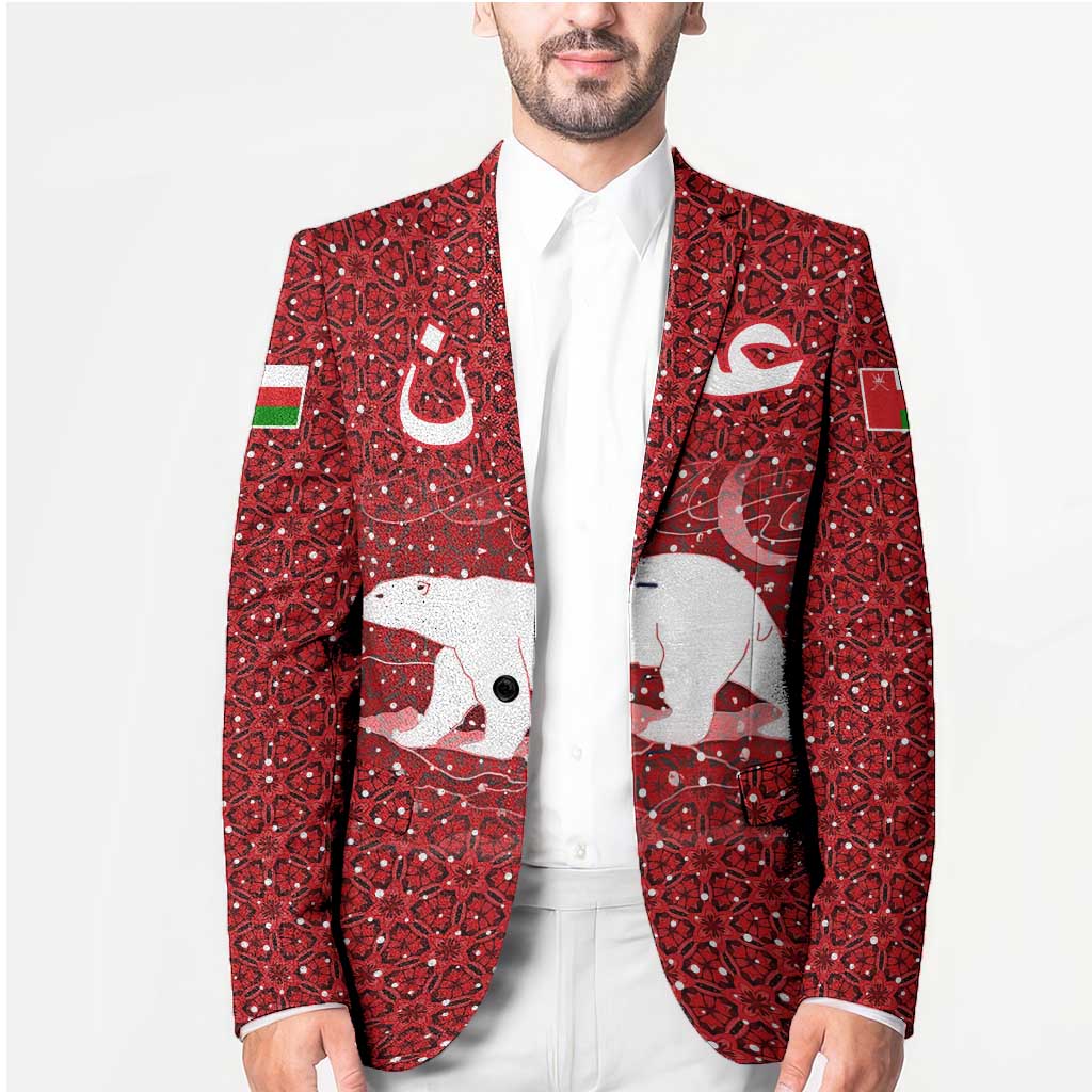 Oman Christmas Blazer with Red Geometric Design, White Oryx, and National Emblem Motif - Wonder Print Shop
