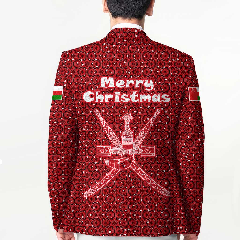 Oman Christmas Blazer with Red Geometric Design, White Oryx, and National Emblem Motif - Wonder Print Shop