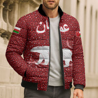 Oman Christmas Bomber Puffer Jacket with Red Geometric Design, White Oryx, and National Emblem Motif - Wonder Print Shop