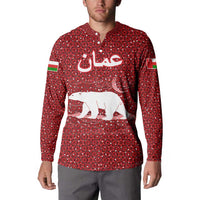 Oman Christmas Button Sweatshirt with Red Geometric Design, White Oryx, and National Emblem Motif - Wonder Print Shop
