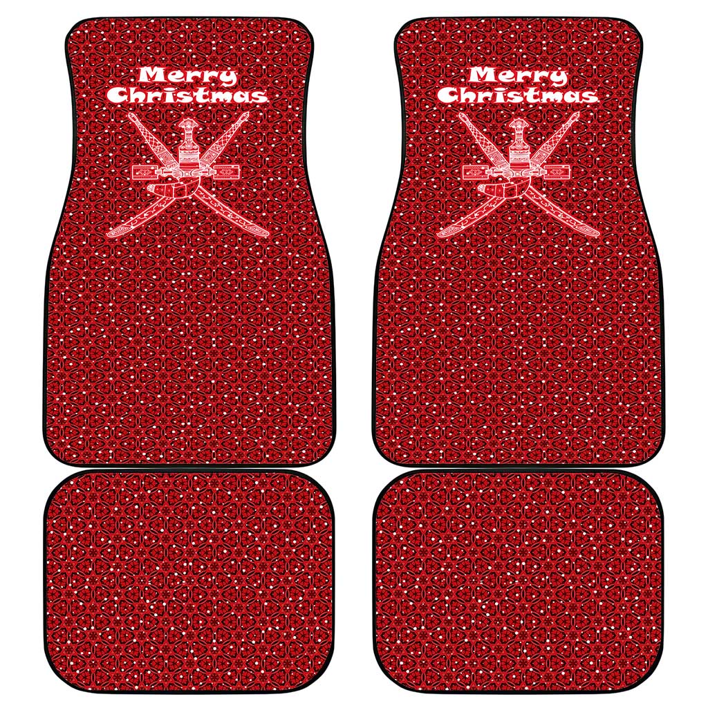 Oman Christmas Car Mats with Red Geometric Design, White Oryx, and National Emblem Motif - Wonder Print Shop
