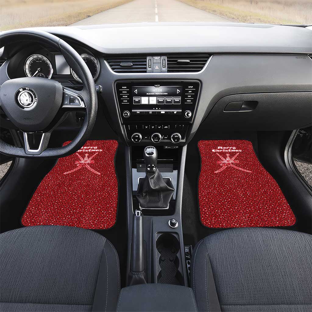 Oman Christmas Car Mats with Red Geometric Design, White Oryx, and National Emblem Motif - Wonder Print Shop