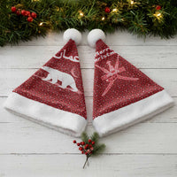 Oman Christmas Santa Hat with Red Geometric Design, White Oryx, and National Emblem Motif - Wonder Print Shop