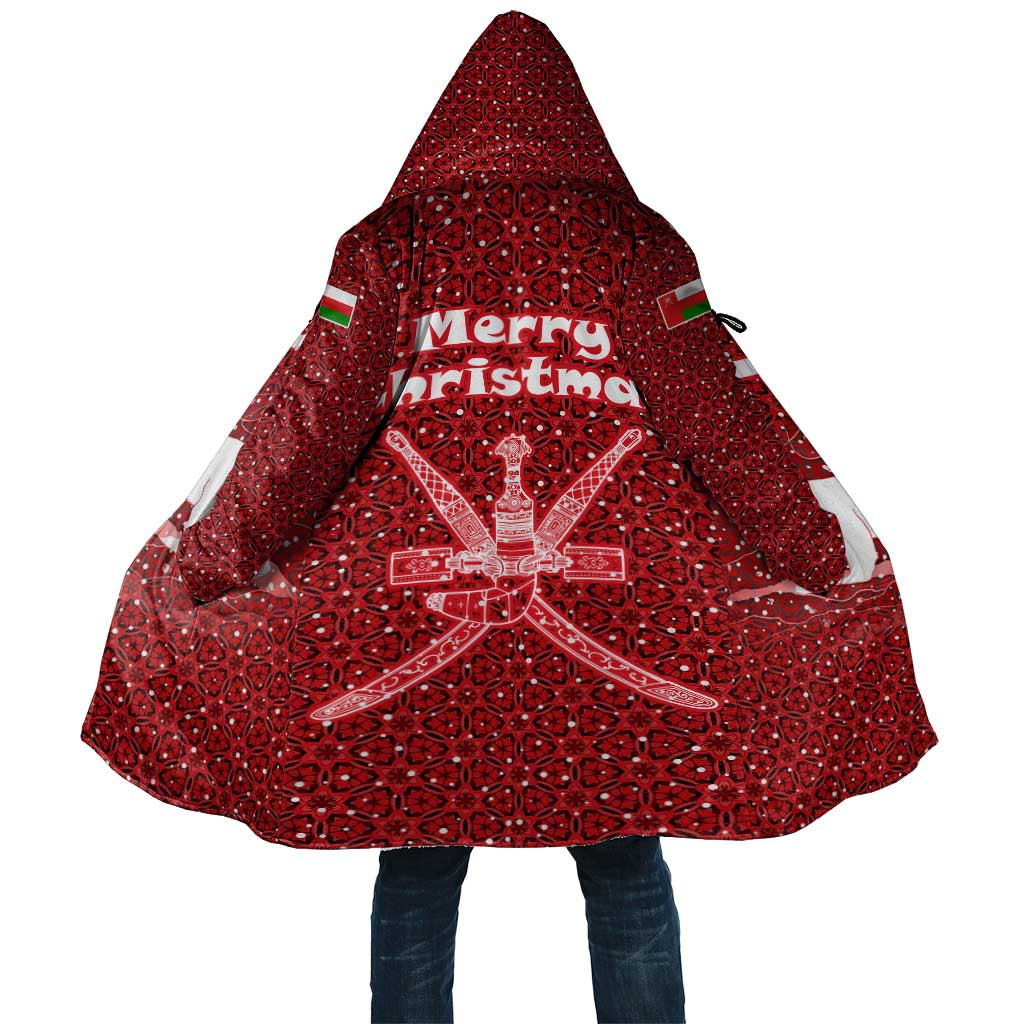 Oman Christmas Cloak with Red Geometric Design, White Oryx, and National Emblem Motif - Wonder Print Shop