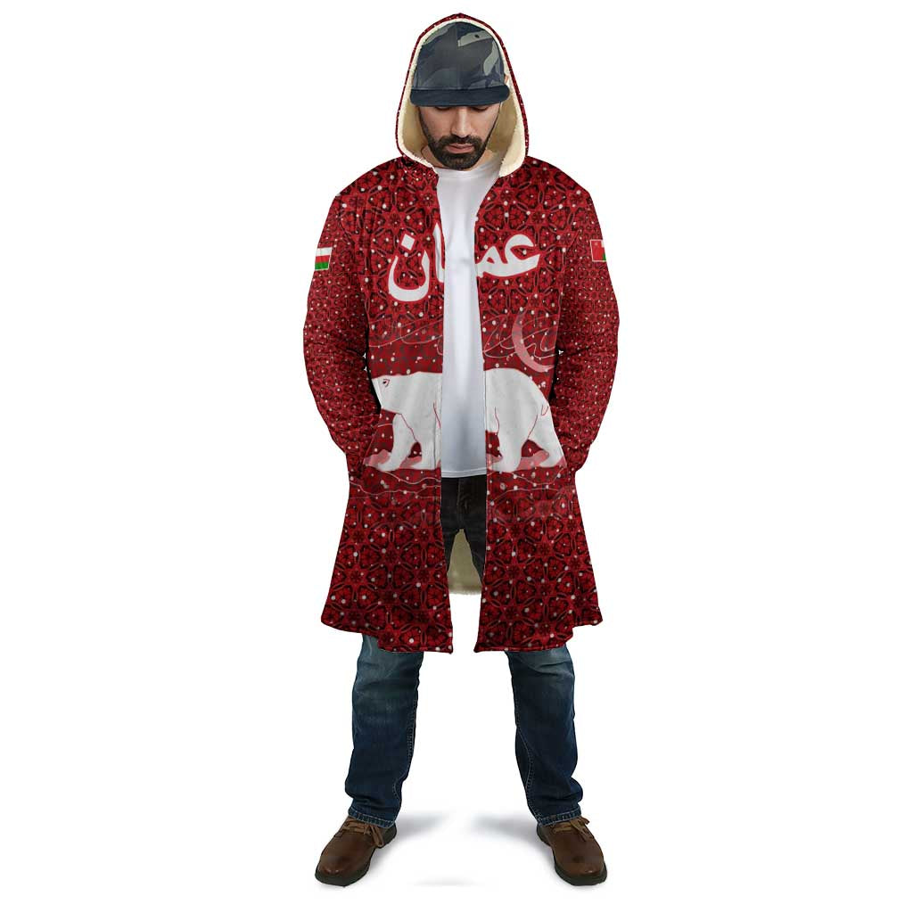 Oman Christmas Cloak with Red Geometric Design, White Oryx, and National Emblem Motif - Wonder Print Shop