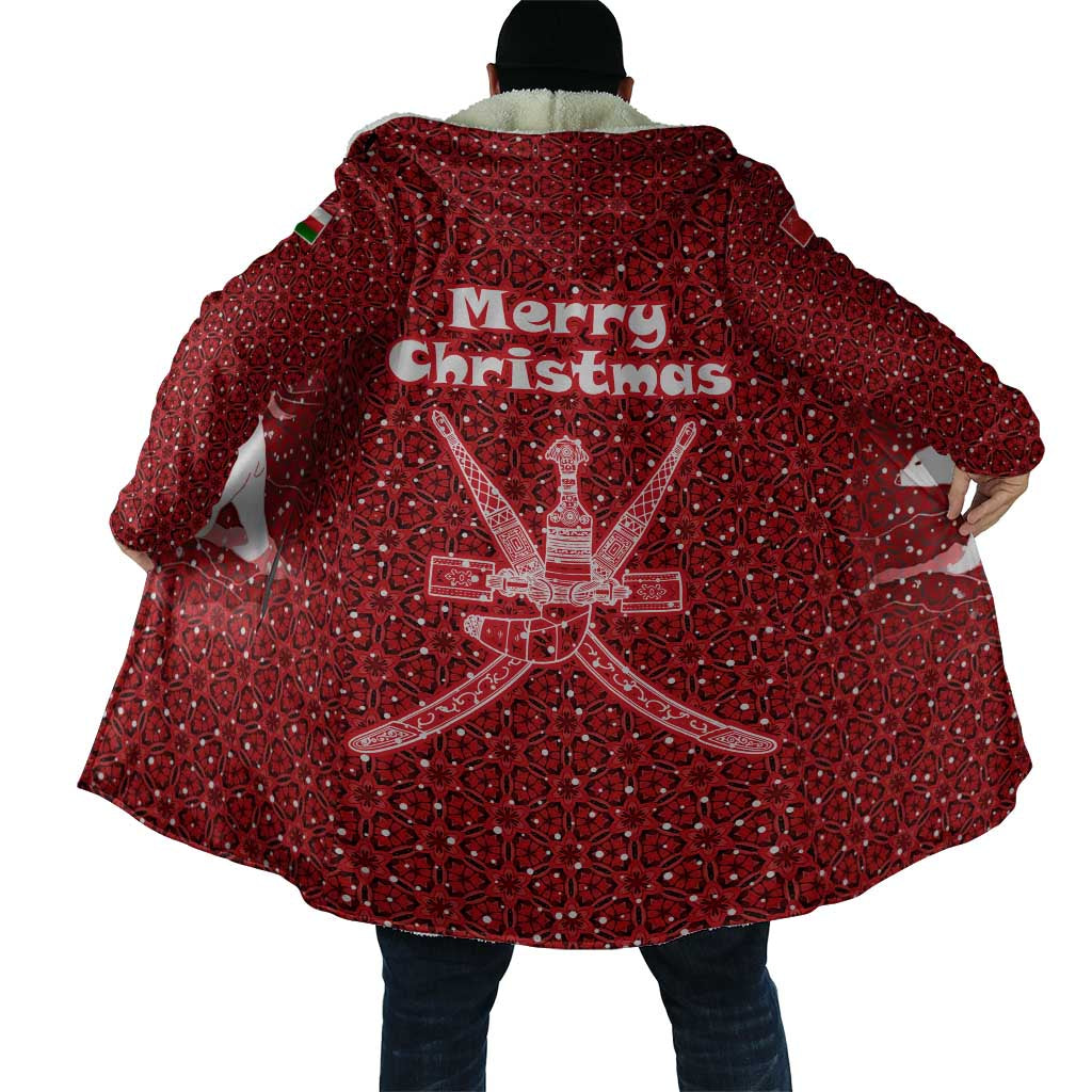 Oman Christmas Cloak with Red Geometric Design, White Oryx, and National Emblem Motif - Wonder Print Shop