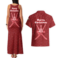 Oman Christmas Couples Matching Tank Maxi Dress and Hawaiian Shirt with Red Geometric Design, White Oryx, and National Emblem Motif - Wonder Print Shop