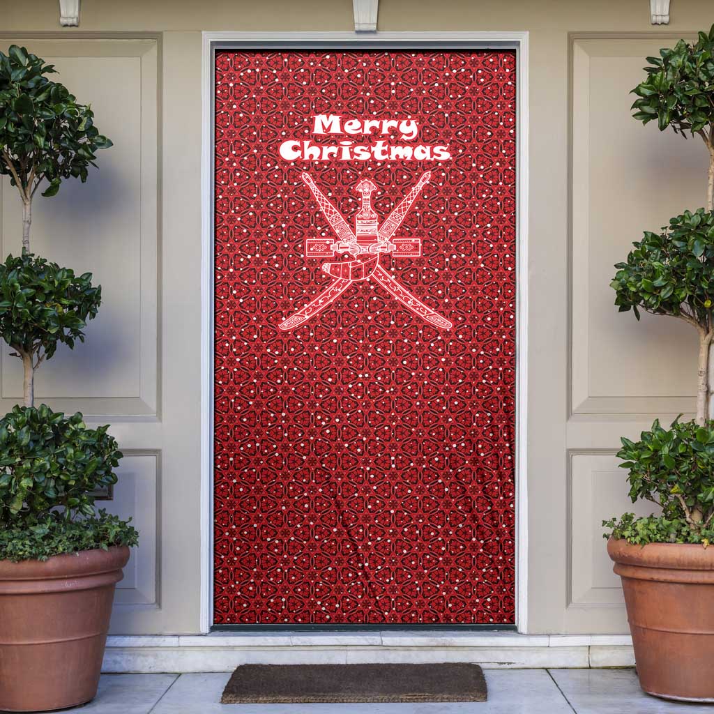 Oman Christmas Door Cover with Red Geometric Design, White Oryx, and National Emblem Motif - Wonder Print Shop