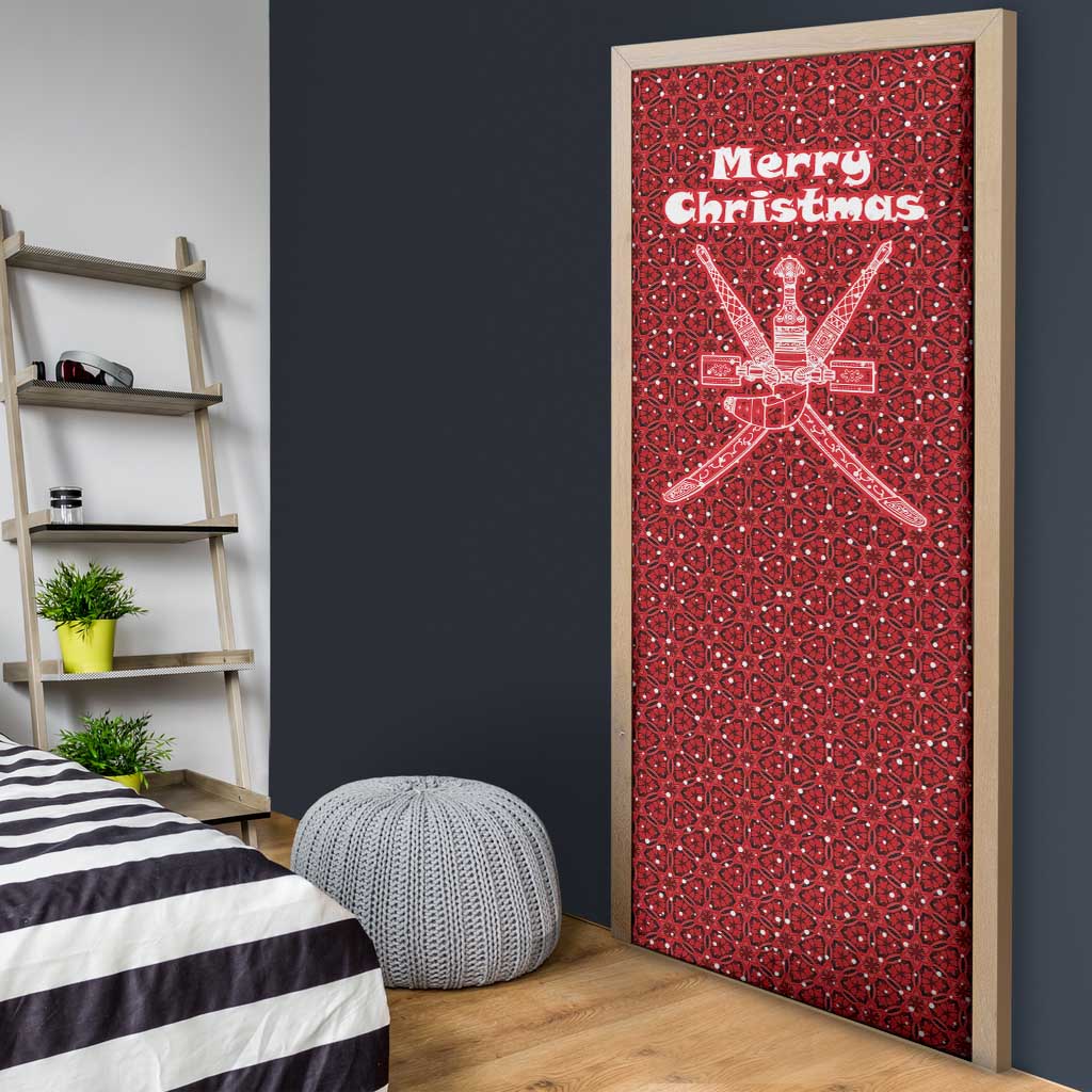 Oman Christmas Door Cover with Red Geometric Design, White Oryx, and National Emblem Motif - Wonder Print Shop