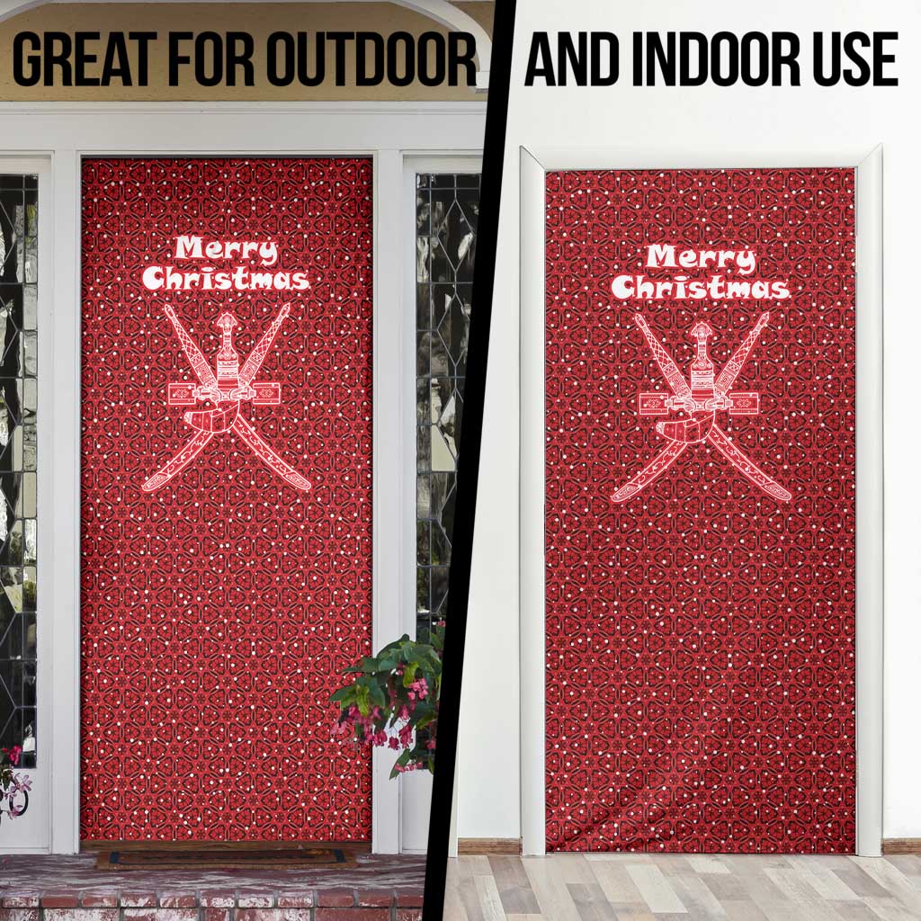 Oman Christmas Door Cover with Red Geometric Design, White Oryx, and National Emblem Motif - Wonder Print Shop