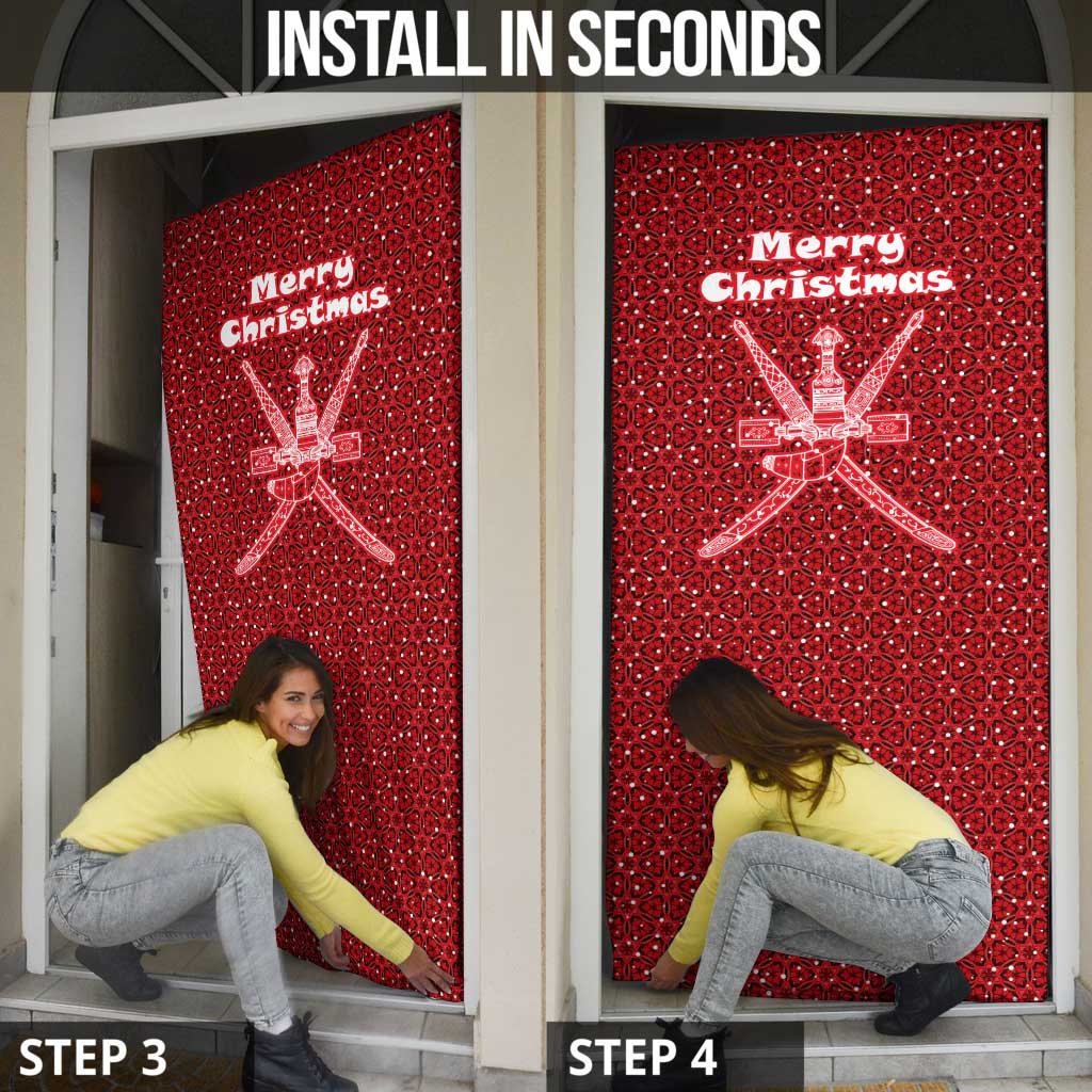 Oman Christmas Door Cover with Red Geometric Design, White Oryx, and National Emblem Motif - Wonder Print Shop