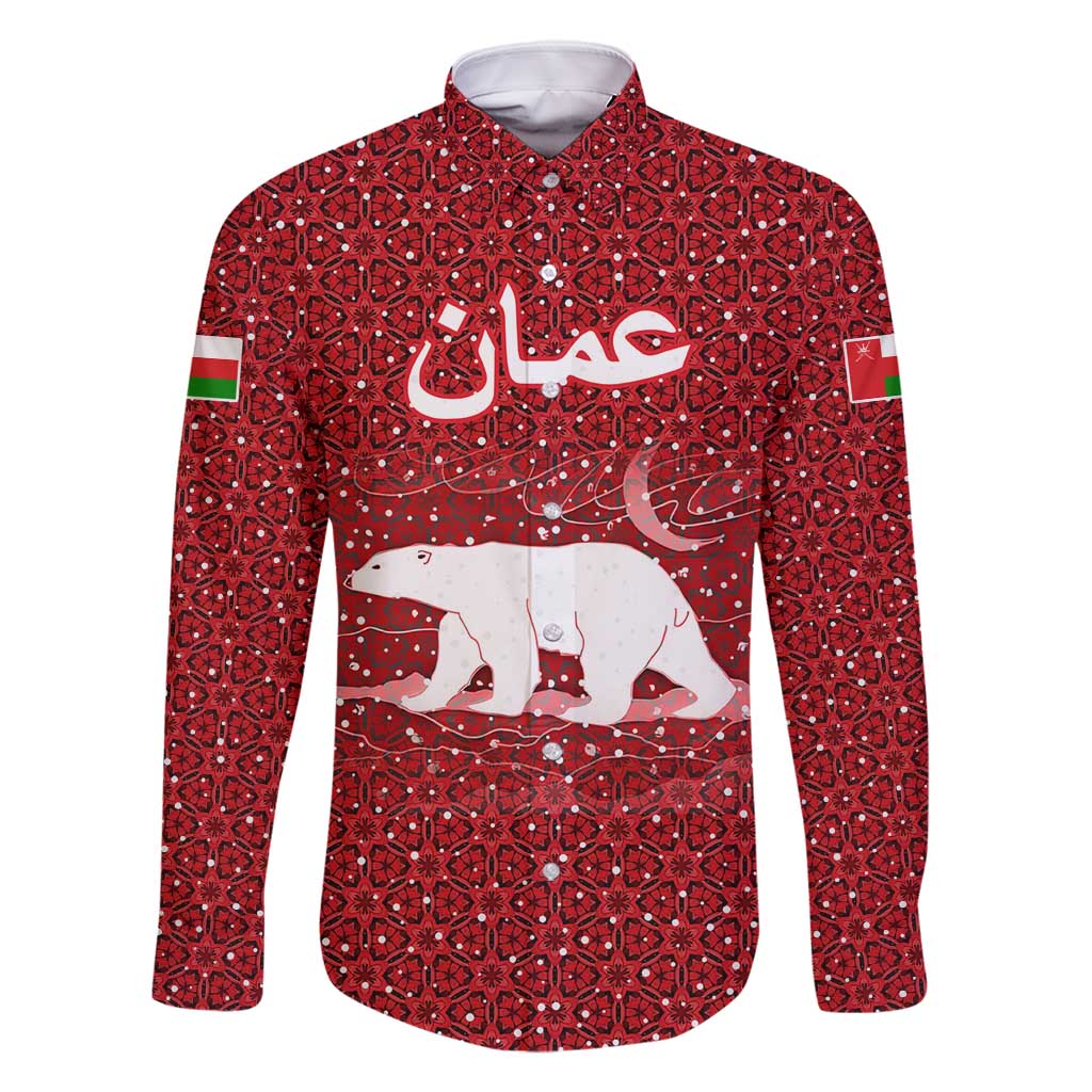 Oman Christmas Family Matching Long Sleeve Bodycon Dress and Hawaiian Shirt with Red Geometric Design, White Oryx, and National Emblem Motif - Wonder Print Shop