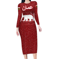 Oman Christmas Family Matching Long Sleeve Bodycon Dress and Hawaiian Shirt with Red Geometric Design, White Oryx, and National Emblem Motif - Wonder Print Shop
