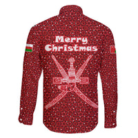 Oman Christmas Family Matching Off The Shoulder Long Sleeve Dress and Hawaiian Shirt with Red Geometric Design, White Oryx, and National Emblem Motif - Wonder Print Shop