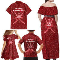 Oman Christmas Family Matching Off Shoulder Maxi Dress and Hawaiian Shirt with Red Geometric Design, White Oryx, and National Emblem Motif - Wonder Print Shop