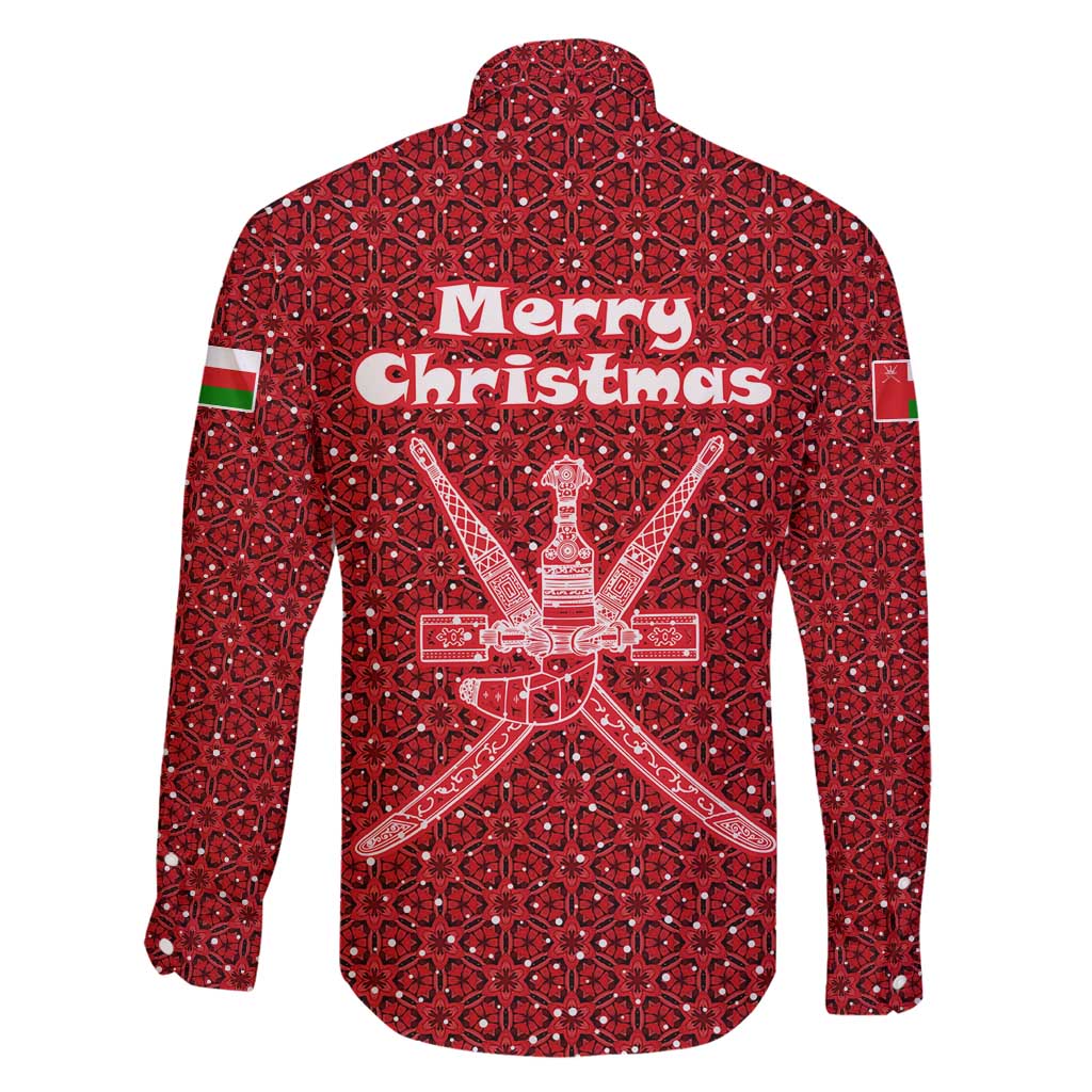 Oman Christmas Family Matching Off Shoulder Maxi Dress and Hawaiian Shirt with Red Geometric Design, White Oryx, and National Emblem Motif - Wonder Print Shop