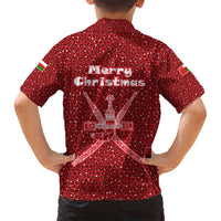 Oman Christmas Family Matching Puletasi and Hawaiian Shirt with Red Geometric Design, White Oryx, and National Emblem Motif - Wonder Print Shop