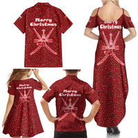 Oman Christmas Family Matching Summer Maxi Dress and Hawaiian Shirt with Red Geometric Design, White Oryx, and National Emblem Motif - Wonder Print Shop