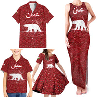 Oman Christmas Family Matching Tank Maxi Dress and Hawaiian Shirt with Red Geometric Design, White Oryx, and National Emblem Motif - Wonder Print Shop