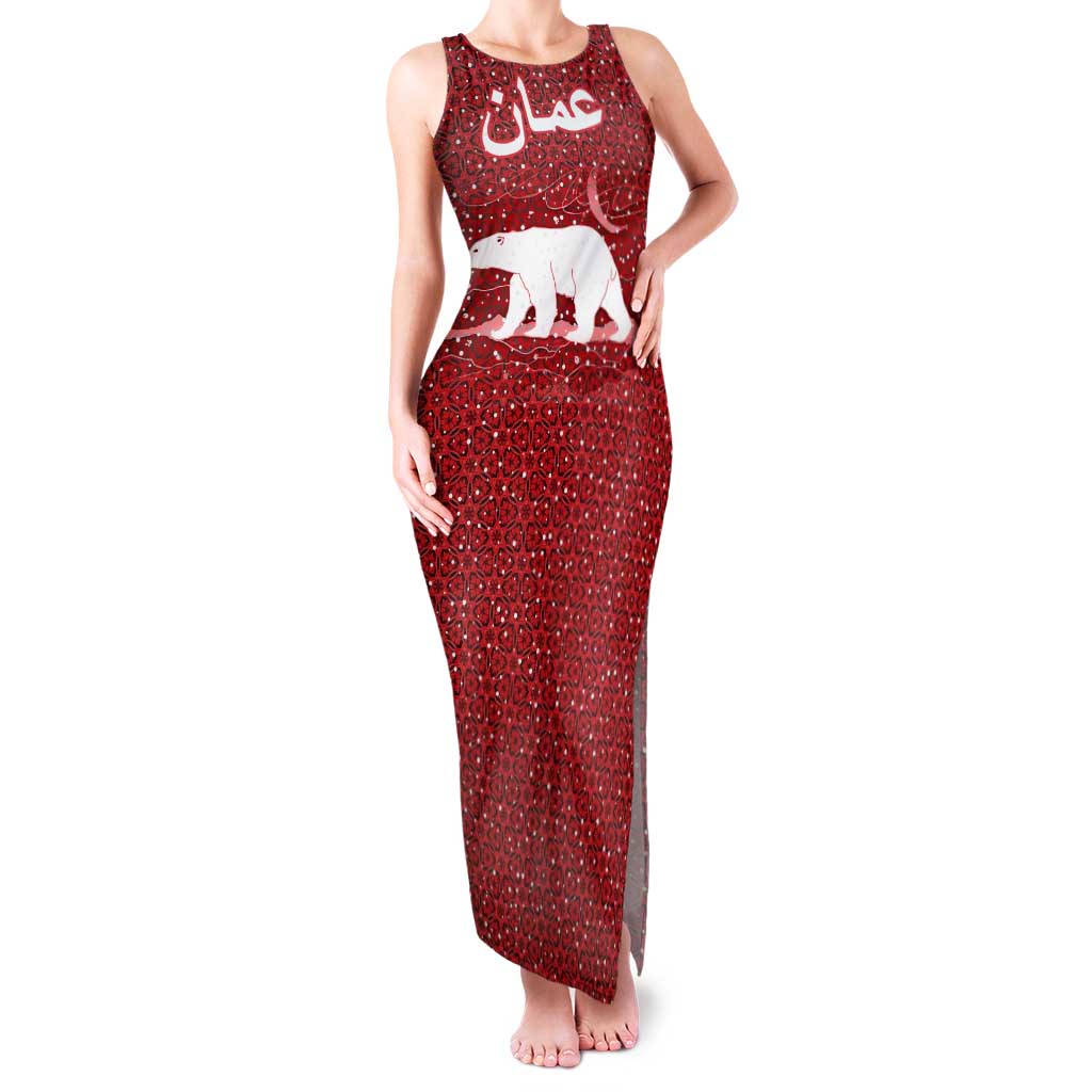 Oman Christmas Family Matching Tank Maxi Dress and Hawaiian Shirt with Red Geometric Design, White Oryx, and National Emblem Motif - Wonder Print Shop