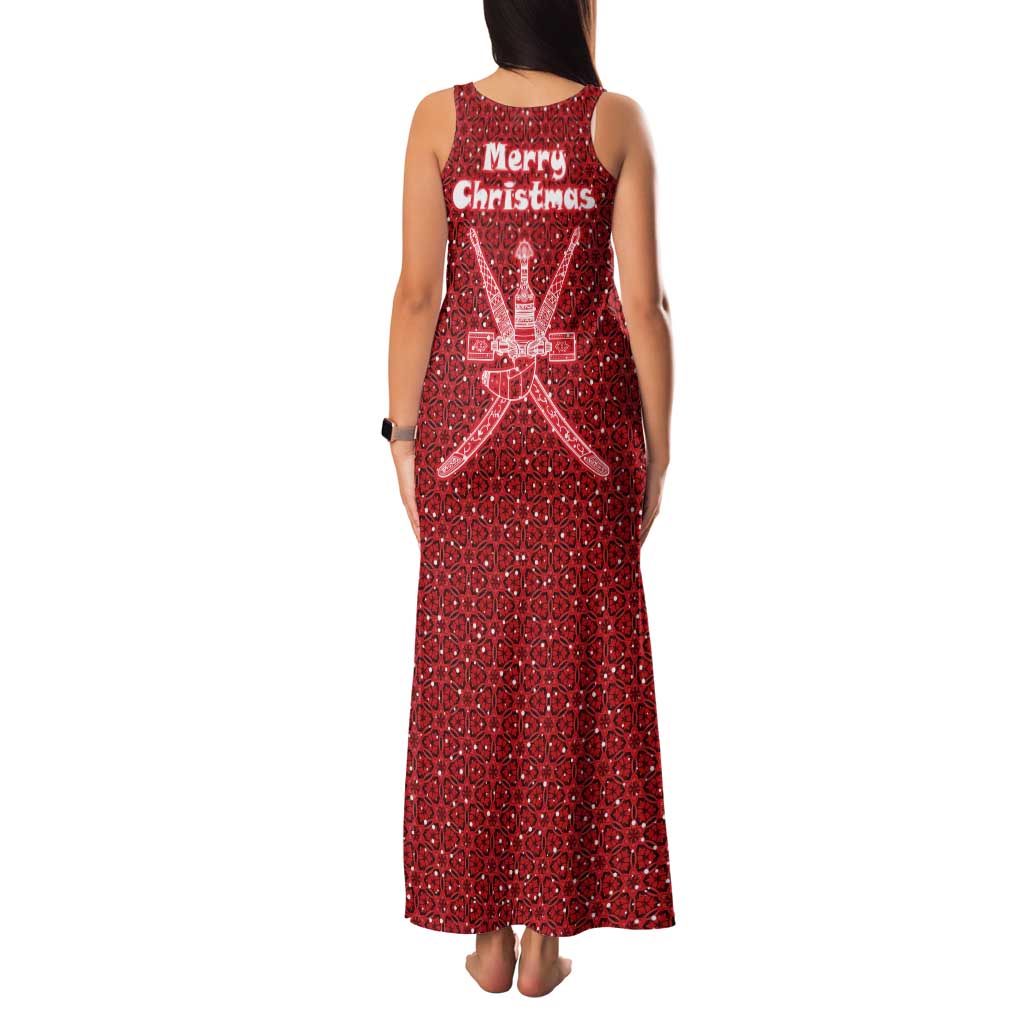 Oman Christmas Family Matching Tank Maxi Dress and Hawaiian Shirt with Red Geometric Design, White Oryx, and National Emblem Motif - Wonder Print Shop