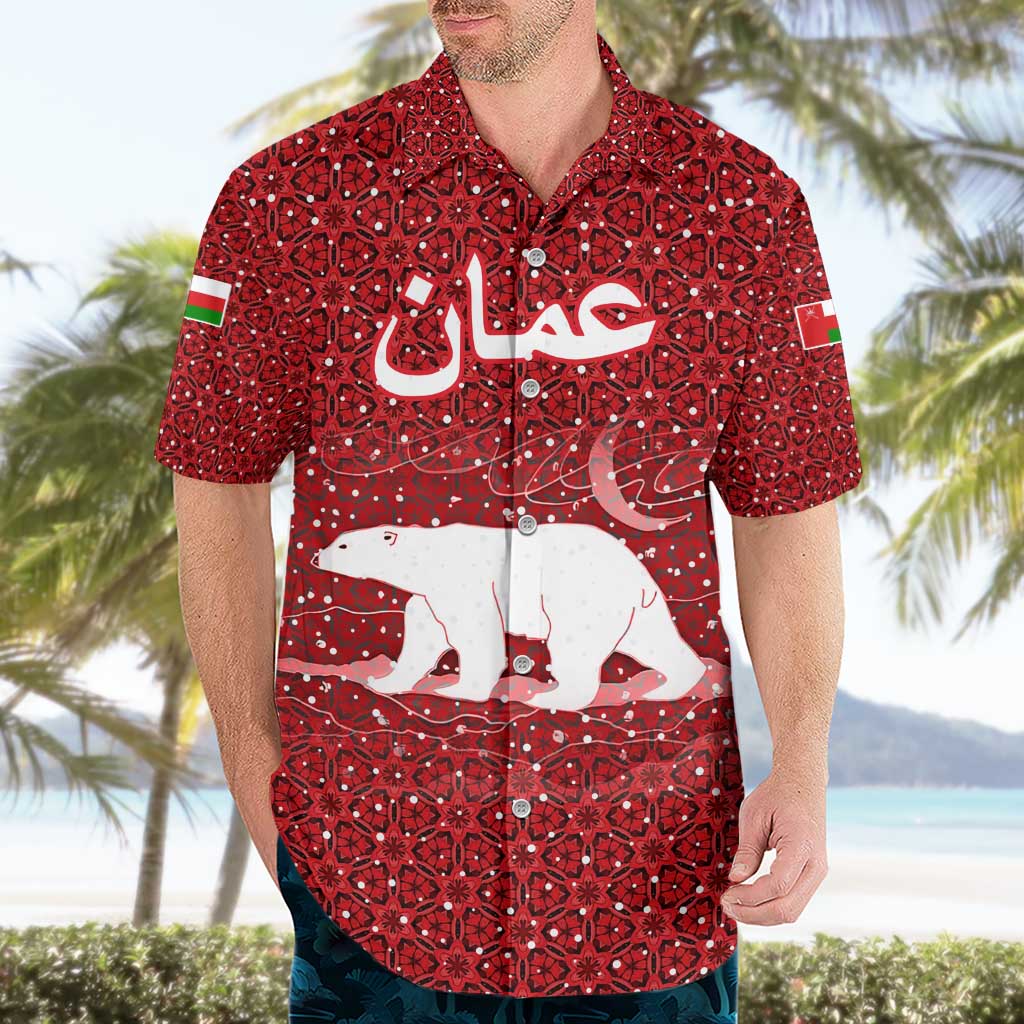 Oman Christmas Hawaiian Shirt with Red Geometric Design, White Oryx, and National Emblem Motif - Wonder Print Shop
