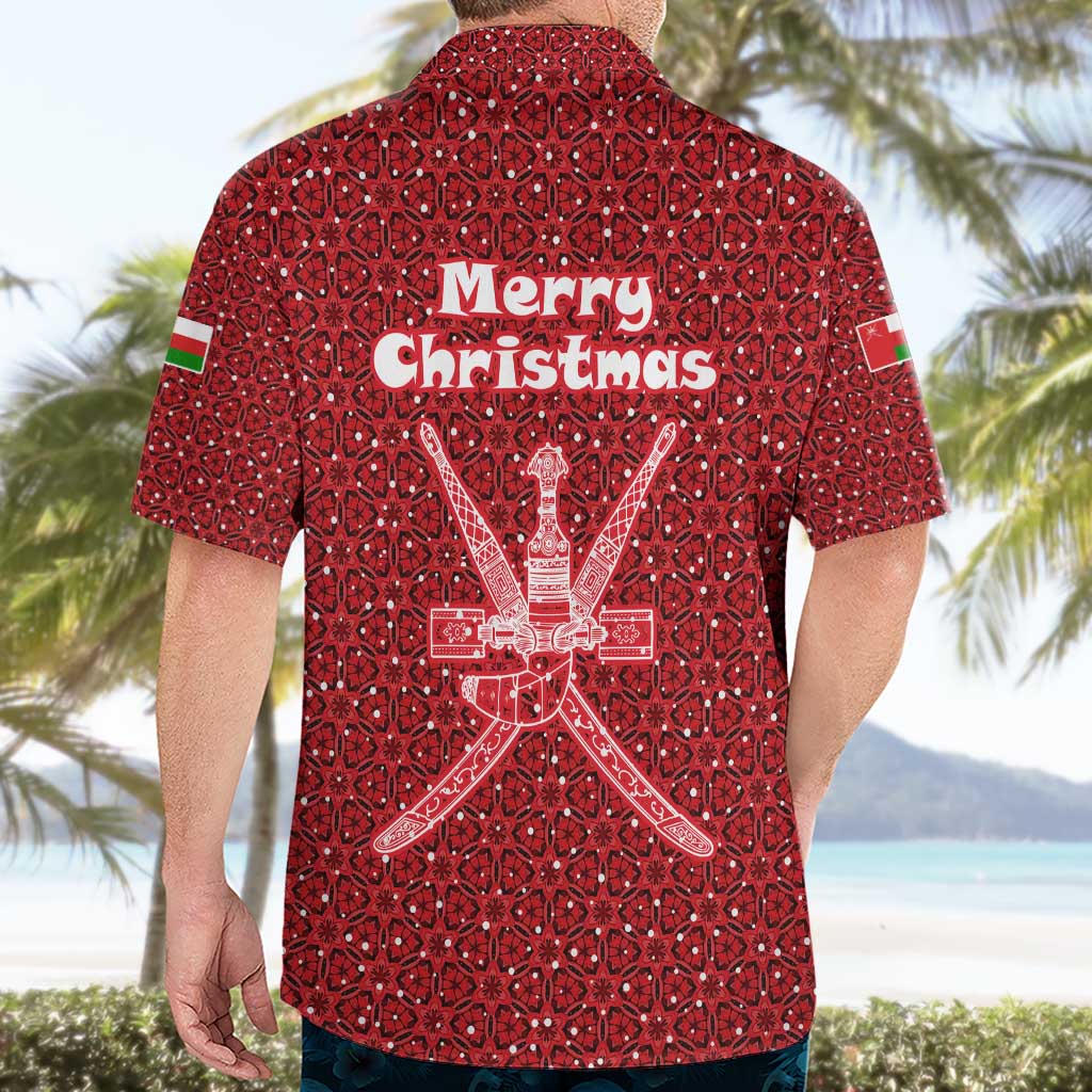 Oman Christmas Hawaiian Shirt with Red Geometric Design, White Oryx, and National Emblem Motif - Wonder Print Shop