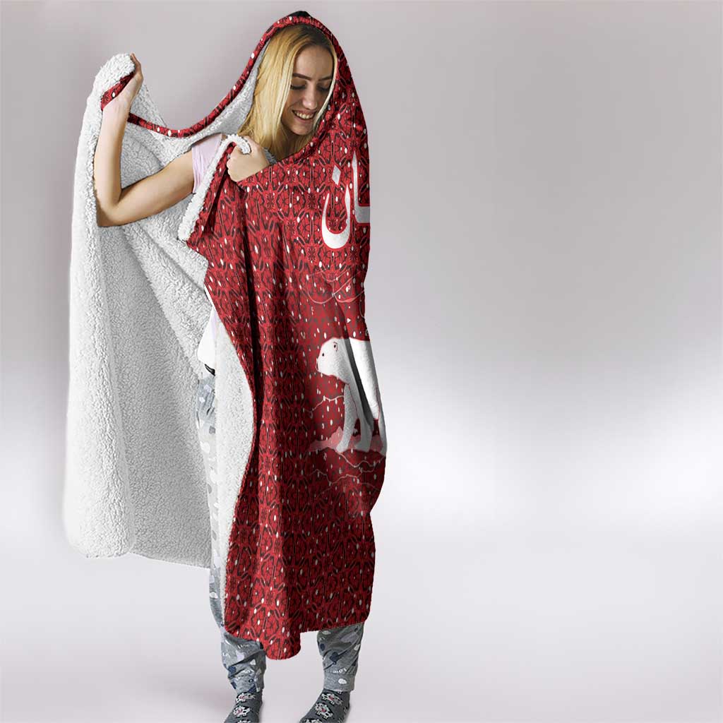 Oman Christmas Hooded Blanket with Red Geometric Design, White Oryx, and National Emblem Motif - Wonder Print Shop