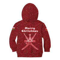 Oman Christmas Kid Hoodie with Red Geometric Design, White Oryx, and National Emblem Motif - Wonder Print Shop