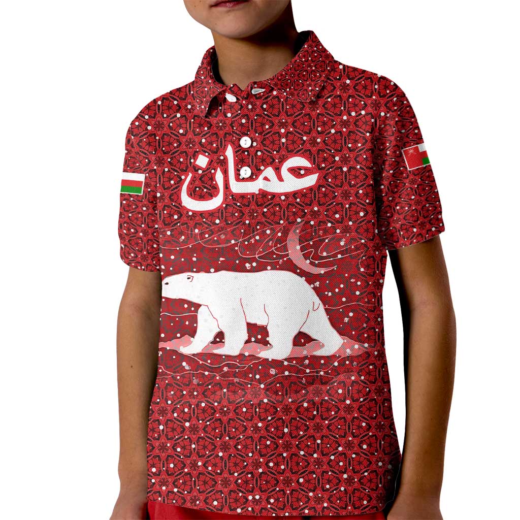 Oman Christmas Kid Polo Shirt with Red Geometric Design, White Oryx, and National Emblem Motif - Wonder Print Shop