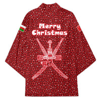 Oman Christmas Kimono with Red Geometric Design, White Oryx, and National Emblem Motif - Wonder Print Shop