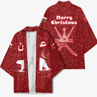 Oman Christmas Kimono with Red Geometric Design, White Oryx, and National Emblem Motif - Wonder Print Shop