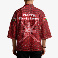 Oman Christmas Kimono with Red Geometric Design, White Oryx, and National Emblem Motif - Wonder Print Shop