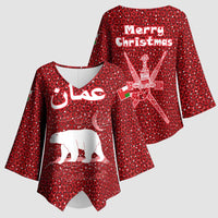 Oman Christmas Kimono Sleeve Blouse with Red Geometric Design, White Oryx, and National Emblem Motif - Wonder Print Shop