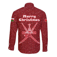 Oman Christmas Long Sleeve Button Shirt with Red Geometric Design, White Oryx, and National Emblem Motif - Wonder Print Shop