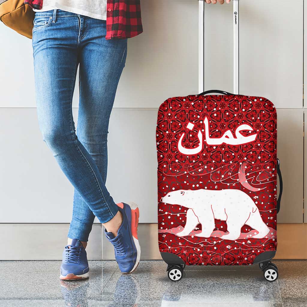 Oman Christmas Luggage Cover with Red Geometric Design, White Oryx, and National Emblem Motif - Wonder Print Shop