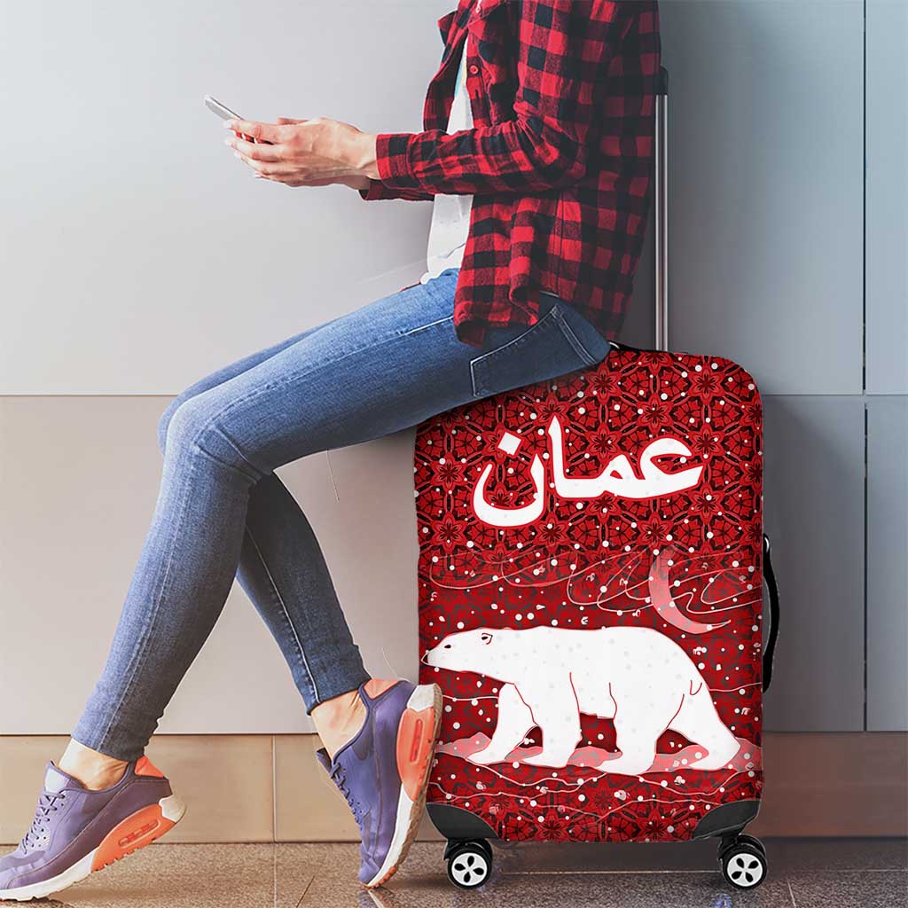 Oman Christmas Luggage Cover with Red Geometric Design, White Oryx, and National Emblem Motif - Wonder Print Shop
