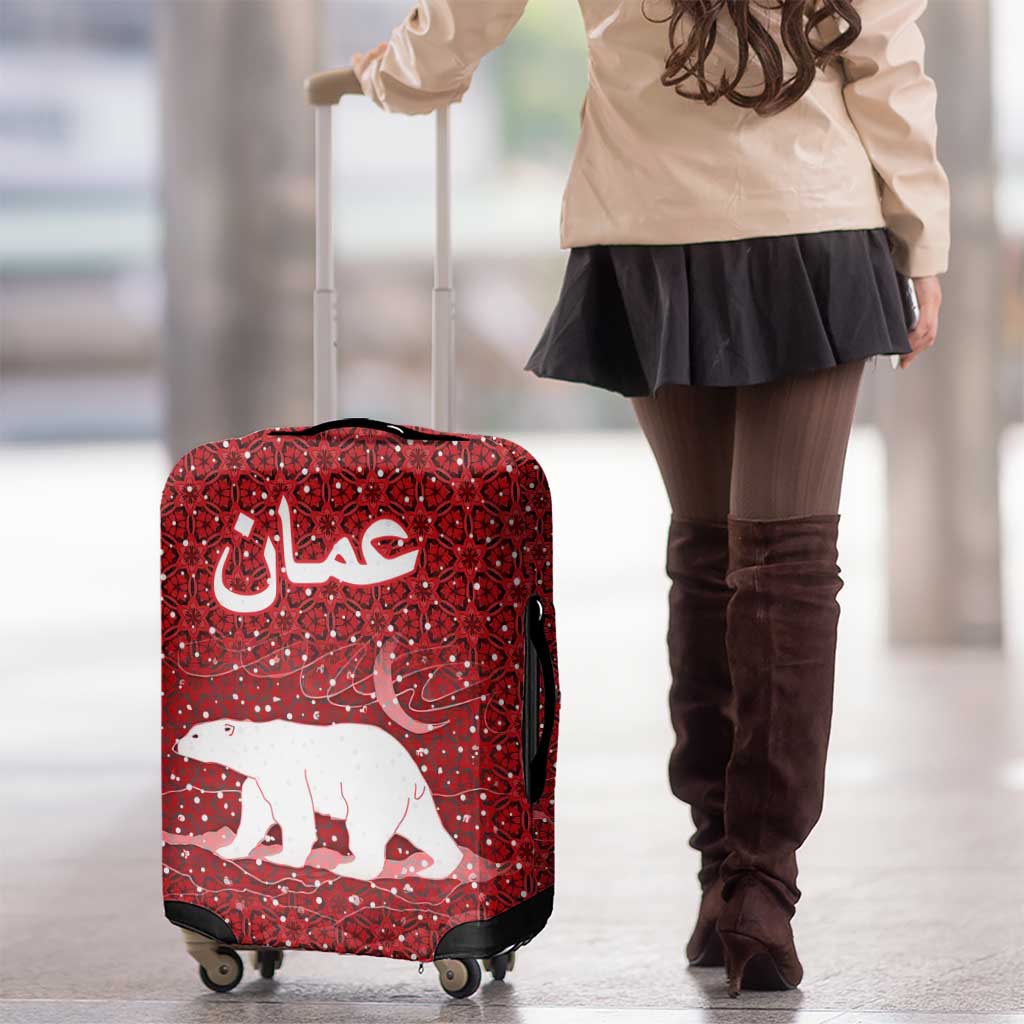 Oman Christmas Luggage Cover with Red Geometric Design, White Oryx, and National Emblem Motif - Wonder Print Shop