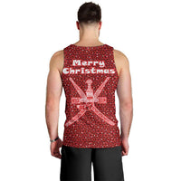 Oman Christmas Men Tank Top with Red Geometric Design, White Oryx, and National Emblem Motif - Wonder Print Shop
