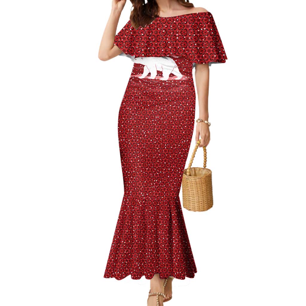 Oman Christmas Mermaid Dress with Red Geometric Design, White Oryx, and National Emblem Motif - Wonder Print Shop