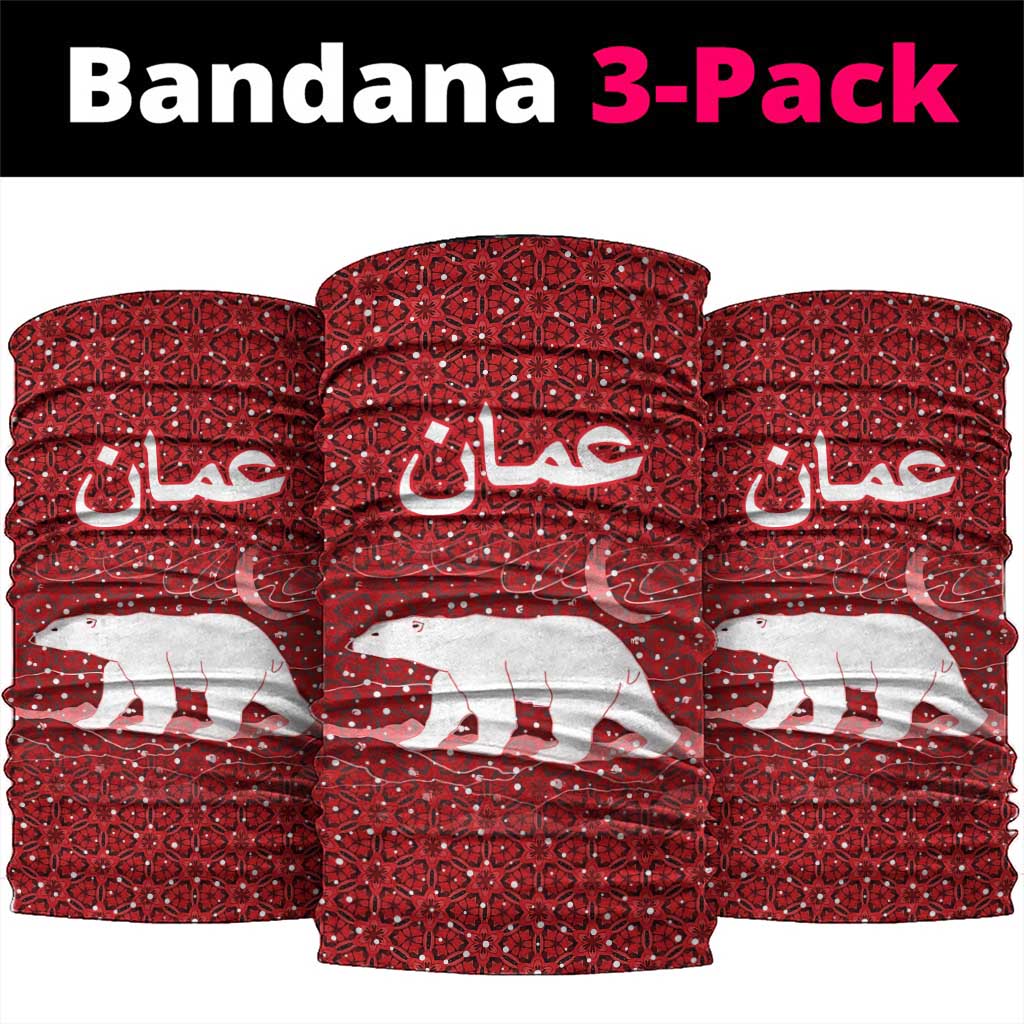 Oman Christmas Neck Gaiter with Red Geometric Design, White Oryx, and National Emblem Motif - Wonder Print Shop