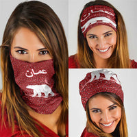 Oman Christmas Neck Gaiter with Red Geometric Design, White Oryx, and National Emblem Motif - Wonder Print Shop